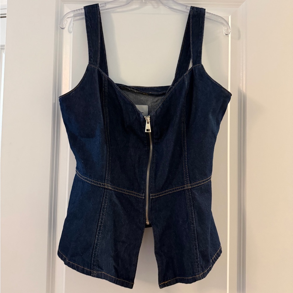Reformation Dark Indigo Denim Zip-Front Peplum Tank - Picture 4 of 8